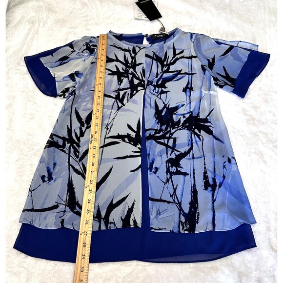 Marta Palmieri Women's Blue Bamboo Print 2-Layers Silk Blouse Tunic Top Sz 44/8 - Picture 9 of 14